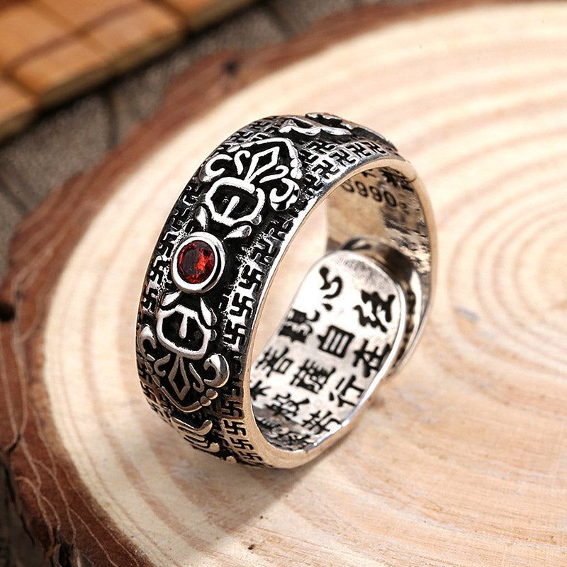 Fortune Jewel Genstone PiXiu Feng Shui Frog Vajra Dorje Heart Sutra Wealth Adjustable Ring