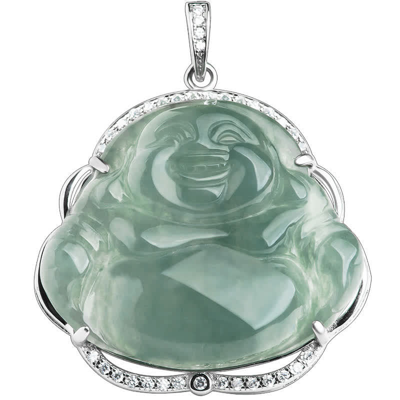 Fortune Jewel Laughing Buddha Natural Jade Luck Necklace Titanium Steel Chain Pendant Fortune Jewel