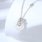 Women’s S925 Silver Star Dream Horse Peace Circle Necklace, White Jade Zodiac Horse Jewelry