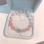 Fortune Jewel Natural Cat's Eye Pink Crystal Moon Love Charm Bracelet
