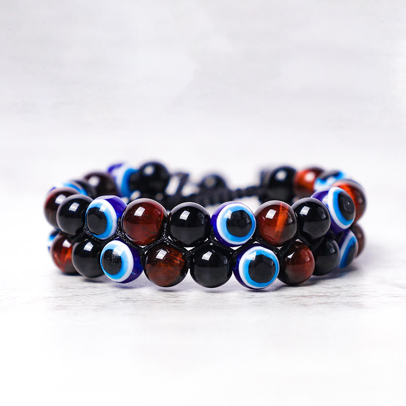 Fortune Jewel Evil Eye Hematite Tiger Eye Protection Beaded Bracelet