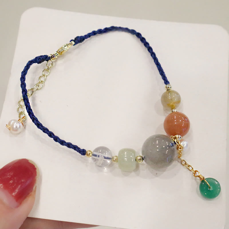 Fortune Jewel Moonstone Sunstone Beads Peace Buckle Charm Healing Bracelet