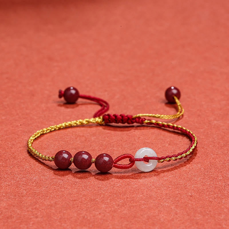 Fortune Jewel Natural Cinnabar Jade Peace Buckle Blessing Bracelet