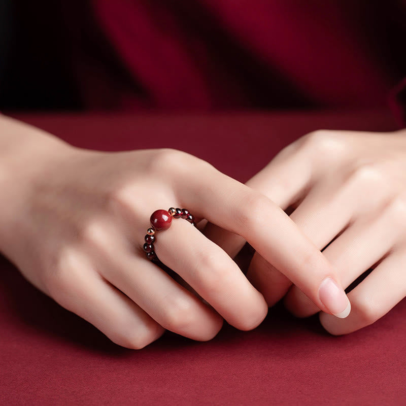 Fortune Jewel Garnet Cinnabar Lucky Bead PiXiu Om Mani Padme Hum Rose Protection Ring