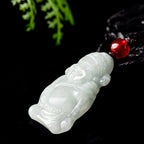 Fortune Jewel Natural Jade Chinese God of Wealth Caishen Ingot Luck Necklace Pendant