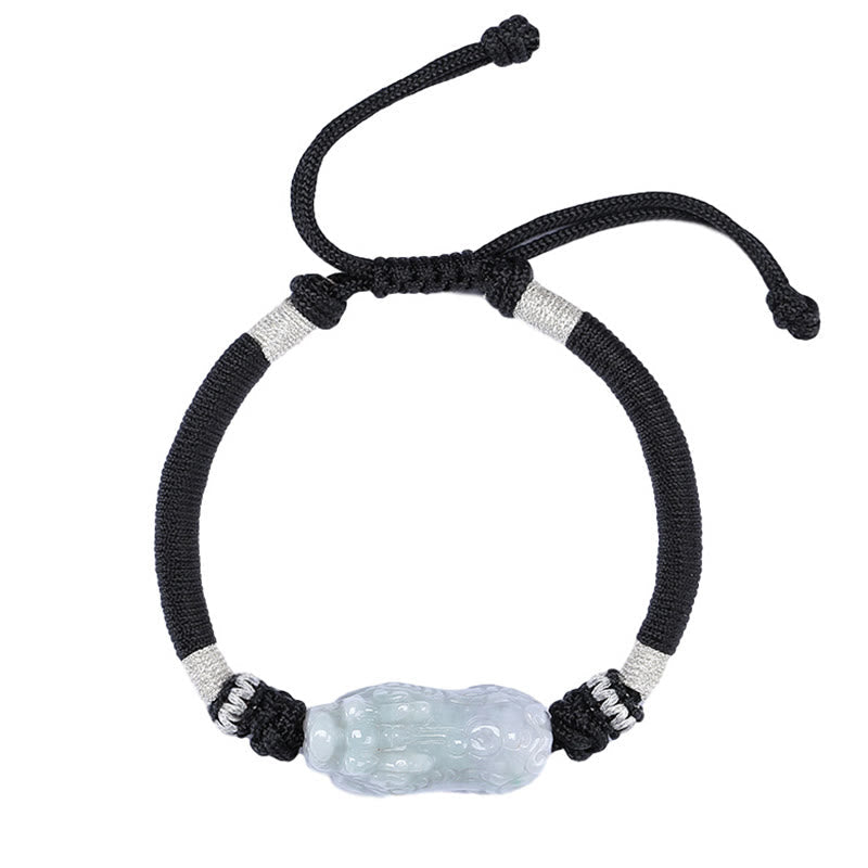 Fortune Jewel Handmade Natural Jade PiXiu Luck Prosperity Braided String Bracelet