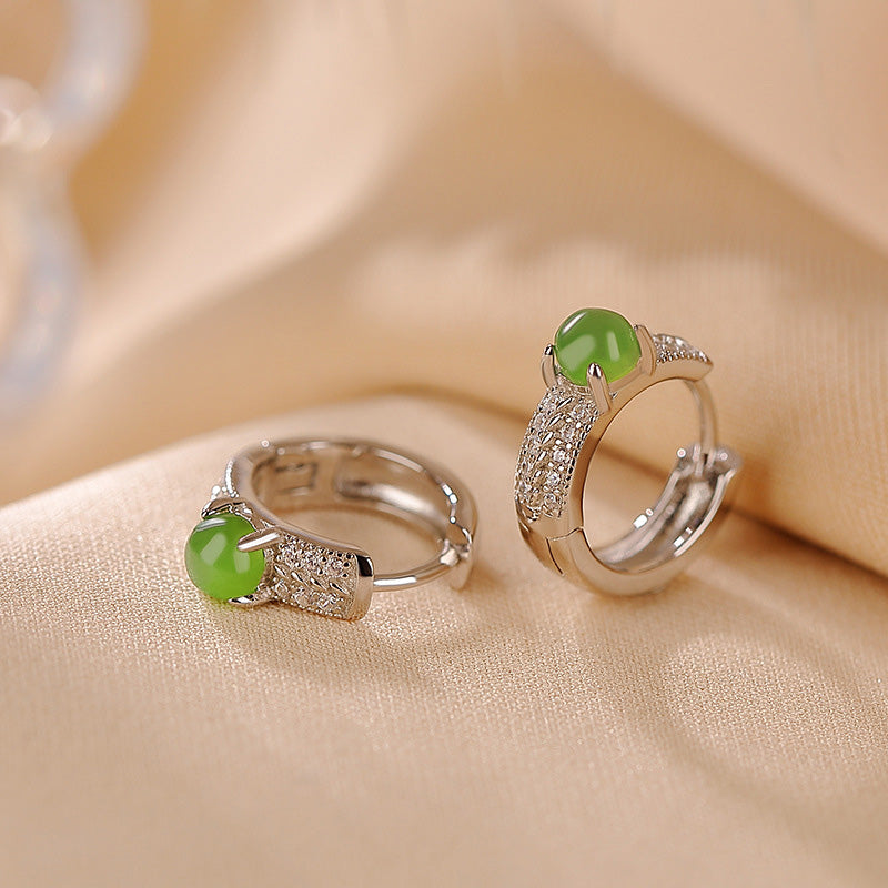 Fortune Jewel 925 Sterling Silver Round Cyan Jade Success Stud Earrings