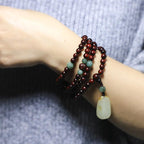 Fortune Jewel Tibetan Small Leaf Red Sandalwood Jade Mala Meditation Bracelet