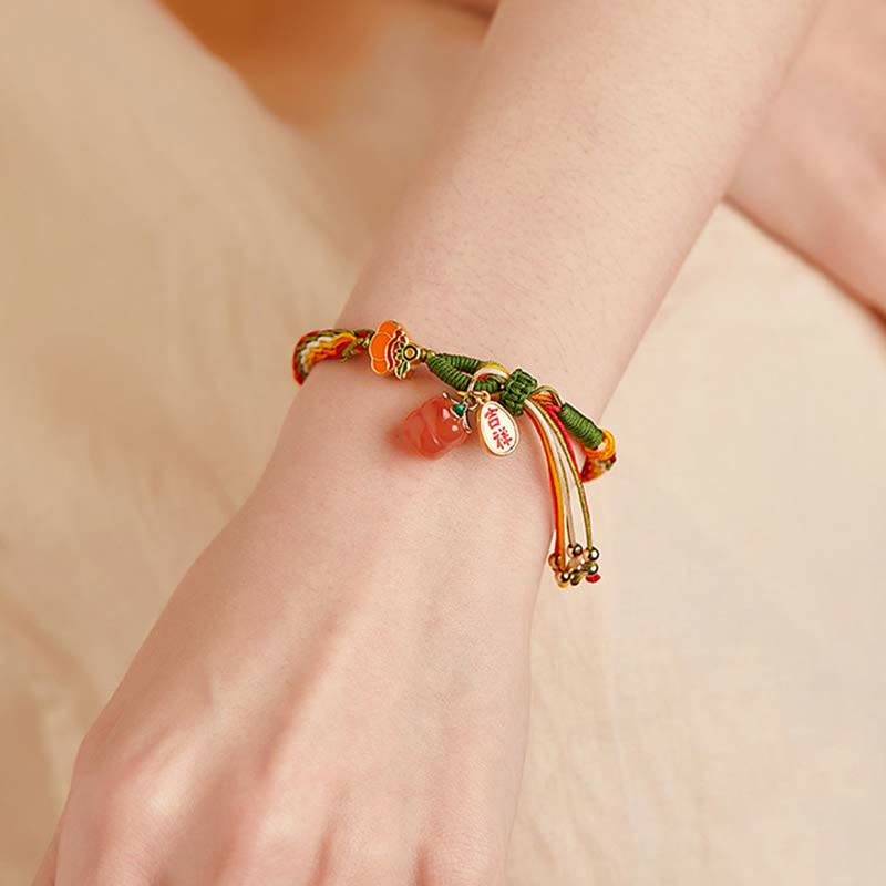 Fortune Jewel Persimmon Red Agate Strength Reincarnation Knot Braid String Bracelet