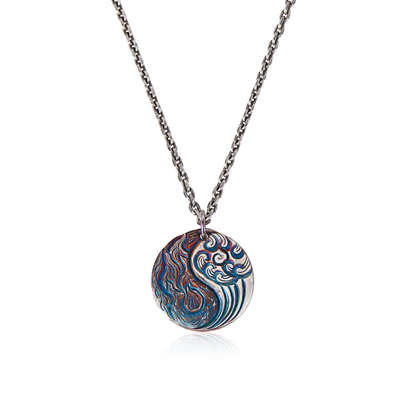 Fortune Jewel 990 Sterling Silver Yin Yang Water and Fire Balance Necklace Pendant Fortune Jewel