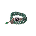 Fortune Jewel Cyan Bodhi Seed Dzi Bead Wisdom Peace Triple Wrap Bracelet