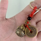 Fortune Jewel Feng Shui Five Emperor Coins Lucky Cat Money Wealth Keychain