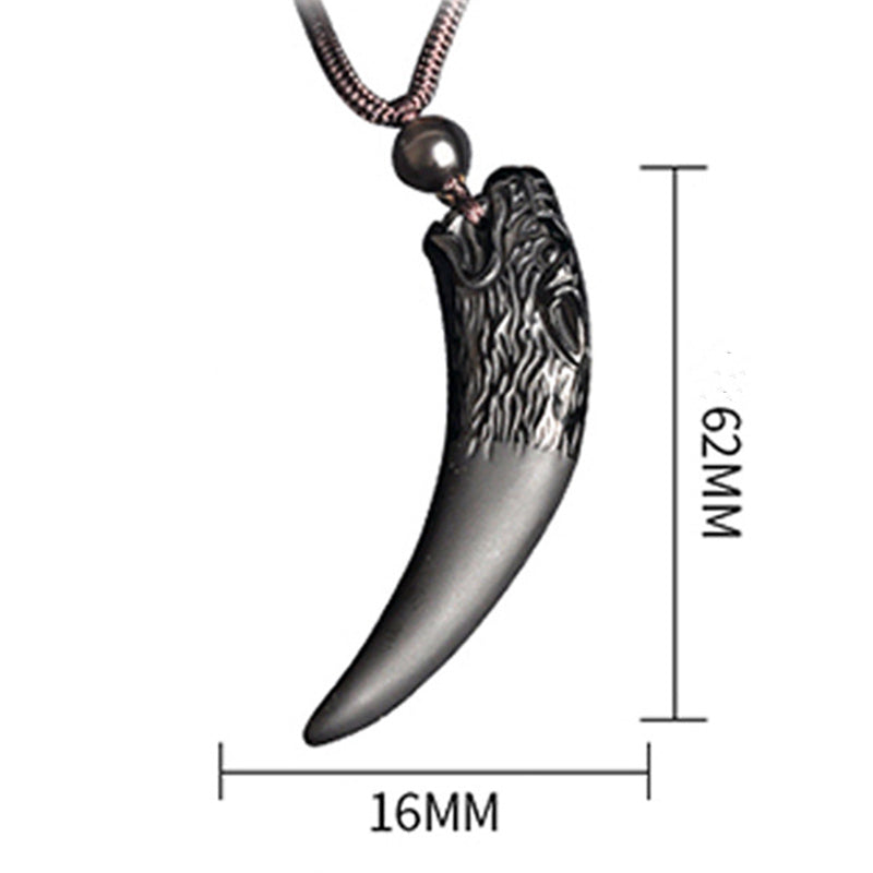 Fortune Jewel Natural Black Obsidian Ice Obsidian Rainbow Obsidian Wolf Tooth Pattern Strength Necklace Pendant
