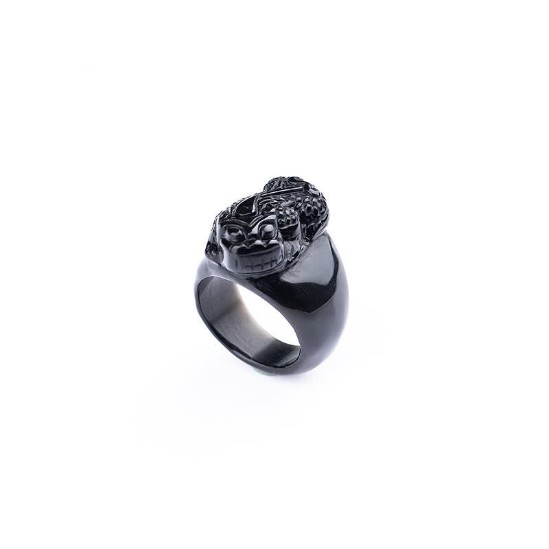 Fortune Jewel FengShui PiXiu Black Obsidian Strength Ring