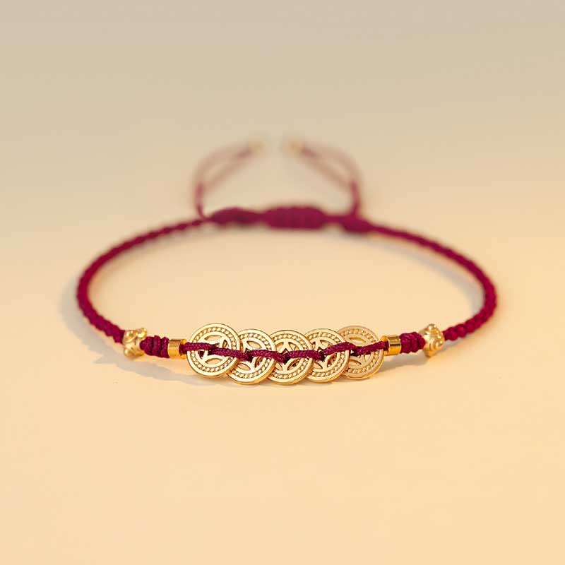 Fortune Jewel Copper Coin Fortune Tree Luck Strength Braided Bracelet