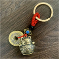 Fortune Jewel Feng Shui Five Emperor Coins Lucky Cat Money Wealth Keychain