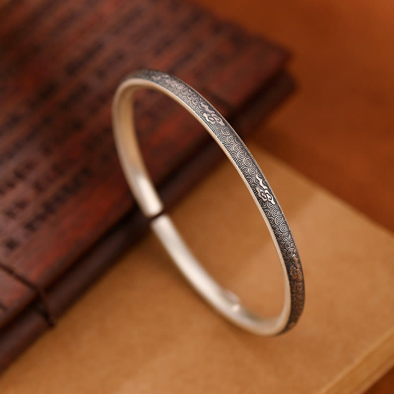 Fortune Jewel Vintage 999 Sterling Silver Auspicious Clouds Design Luck Bracelet Bangle