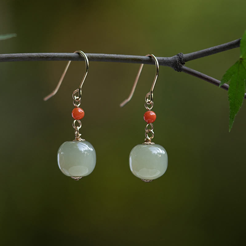 Fortune Jewel 925 Sterling Silver Plated 14k Gold Hetian Jade Red Agate Luck Drop Dangle Earrings