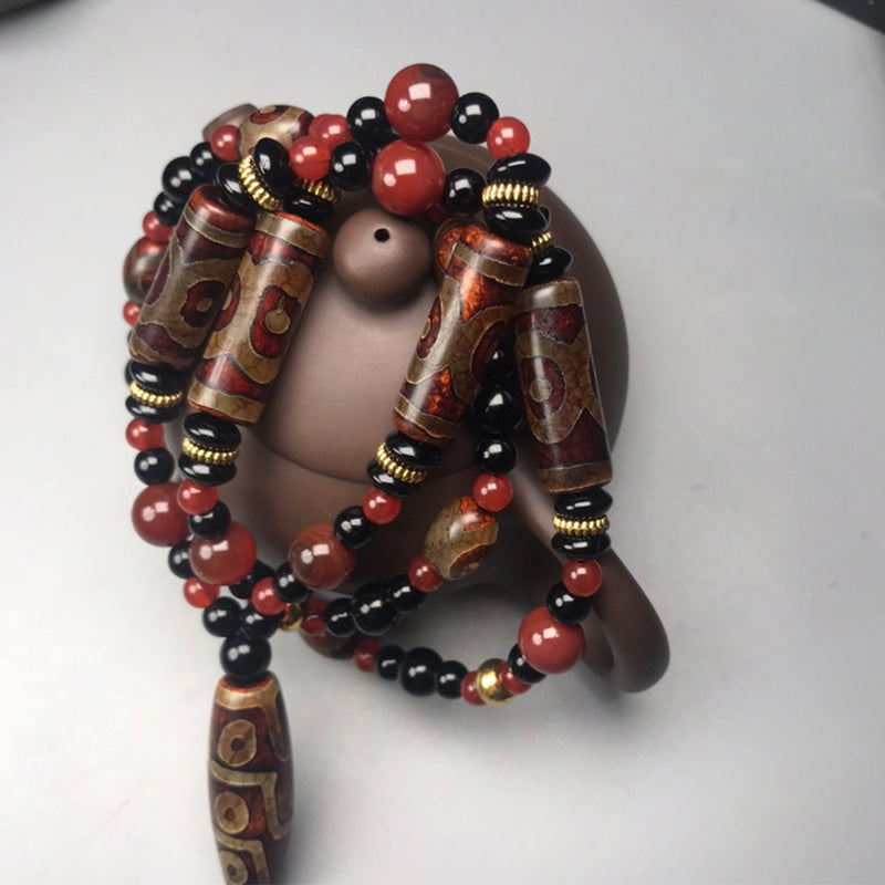 Fortune Jewel Nine-Eye Dzi Bead Red Agate Wealth Health Necklace