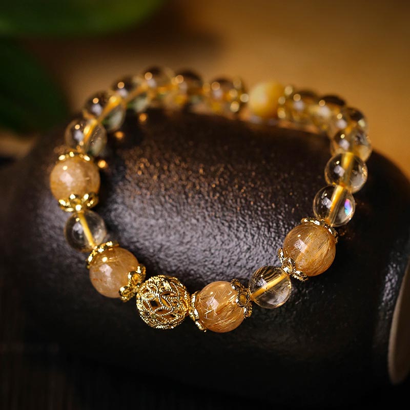 Fortune Jewel Natural Citrine Amethyst Rutilated Quartz Prosperity Protection Bracelet