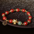 Fortune Jewel Year of the Dragon Natural Cinnabar Fu Character Charm Blessing Bracelet
