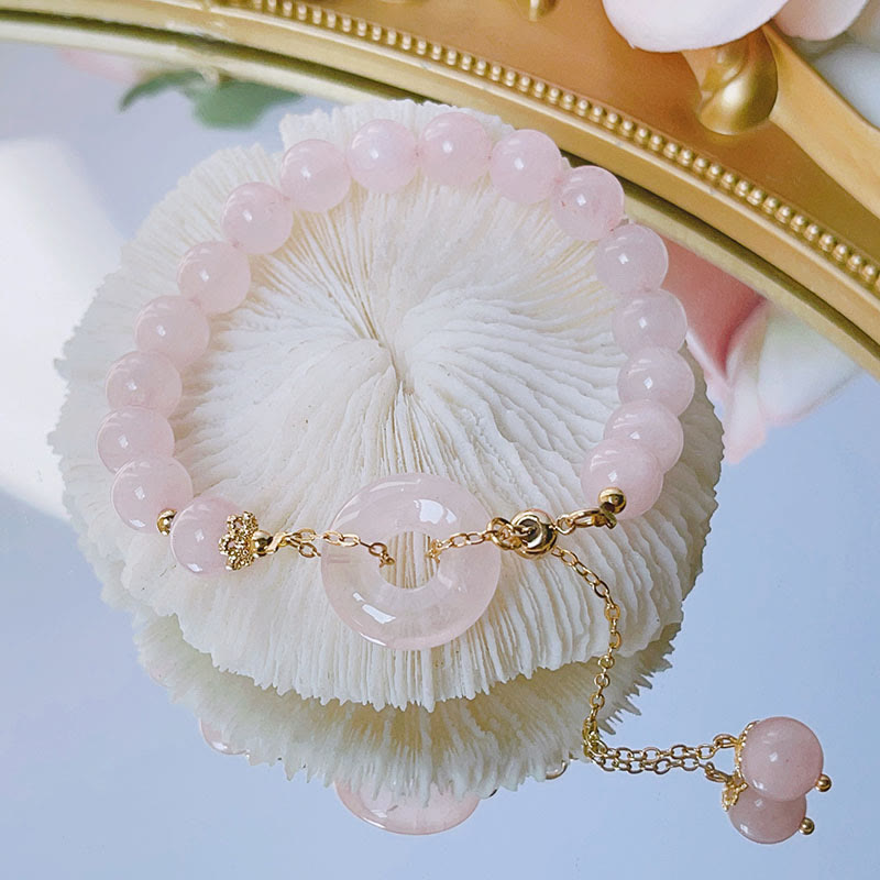 Fortune Jewel Natural Pink Crystal Peace Buckle Love Charm Bracelet