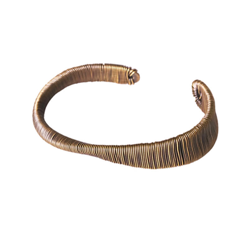 Fortune Jewel Simple Design Wrapped Brass Copper Luck Wealth Adjustable Cuff Bracelet