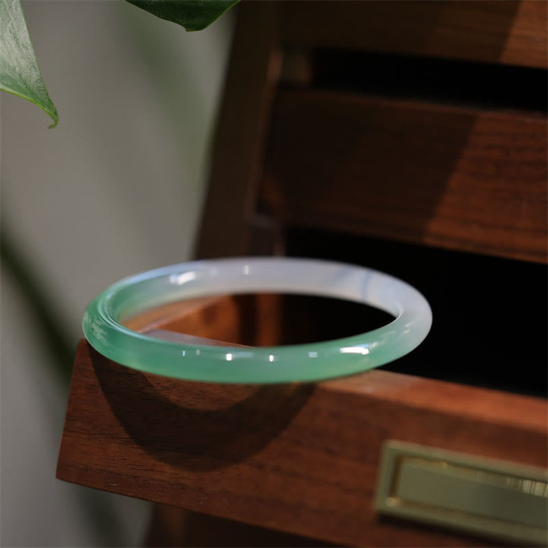 Fortune Jewel Natural White And Green Chalcedony Agate Positive Cuff Bracelet Bangle