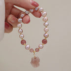 Fortune Jewel Natural Pearl Strawberry Quartz Cute Fox Love Healing Charm Bracelet