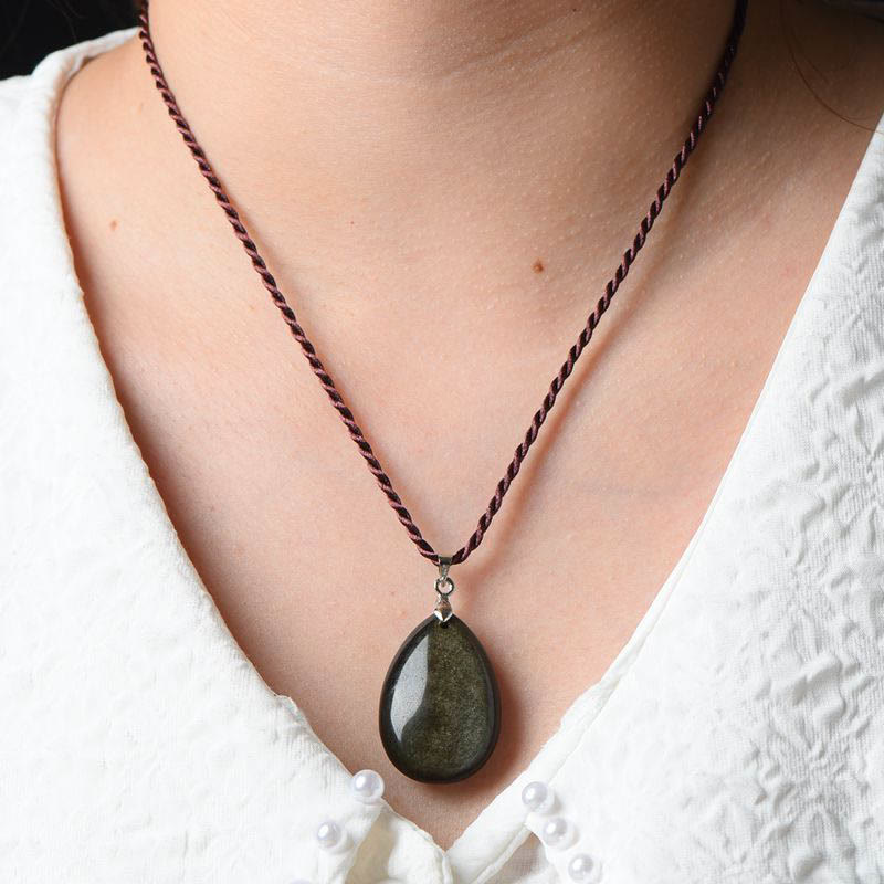 Fortune Jewel Gold Sheen Obsidian Black Obsidian Rainbow Obsidian Wealth Water Drop Necklace Pendant