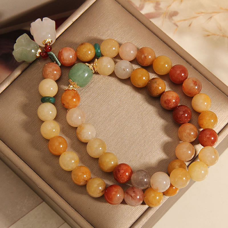 Fortune Jewel Tibet Natural Golden Silk Jade Double Layer Bell Orchid Luck Bracelet