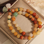 Fortune Jewel Tibet Natural Golden Silk Jade Double Layer Bell Orchid Luck Bracelet
