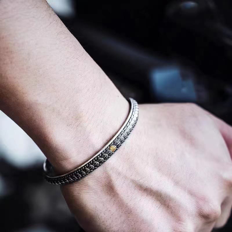 Fortune Jewel Vintage Dragon Scales Pattern Luck Wealth Cuff Bracelet Bangle