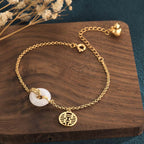 Fortune Jewel White Jade Double Happiness Fortune Bracelet