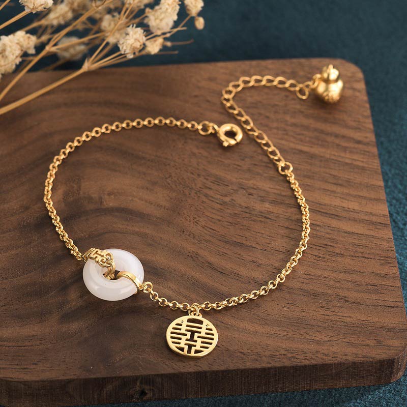 Fortune Jewel White Jade Double Happiness Fortune Bracelet