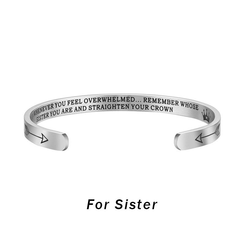 Fortune Jewel Inspirational Bracelets Personalized Gift for Her Him Engraved Mantra Cuff Bangle Crown Jewelry
