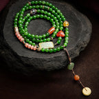 Fortune Jewel 108 Mala Beads Cyan Jade Red Agate Laughing Buddha Luck Bracelet Fortune Jewel