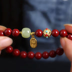 Fortune Jewel Cinnabar Green Aventurine Fortune Protection Charm Bracelet