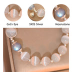 Fortune Jewel 925 Sterling Silver Cat Eye Moonstone Love Support Bracelet