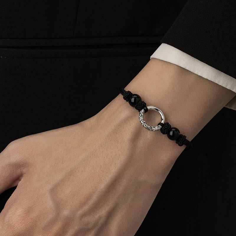 Fortune Jewel 925 Sterling Silver Black Onyx Peace Buckle Protection Bracelet