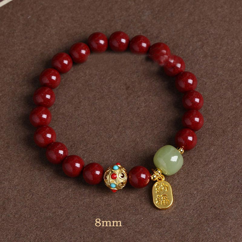 Fortune Jewel Cinnabar Green Aventurine Fortune Protection Charm Bracelet