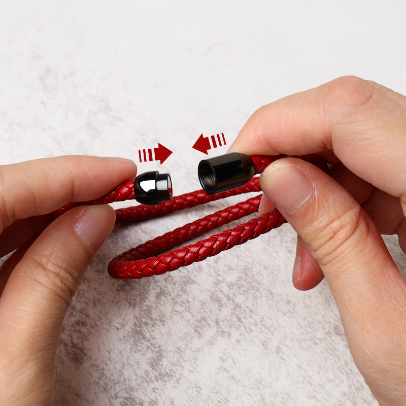 Fortune Jewel Genuine Leather Red String Protection Magnetic Buckle Bracelet