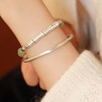 Fortune Jewel 925 Sterling Silver Natural Jade Fu Character Bamboo Abundance Bracelet