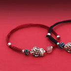 Fortune Jewel 999 Sterling Silver PiXiu Strawberry Quartz Bead Wealth Luck Braided Bracelet