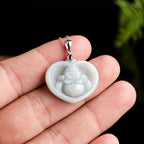 Fortune Jewel Laughing Buddha White Jade Luck Blessing Titanium Steel Chain Necklace Pendant Fortune Jewel