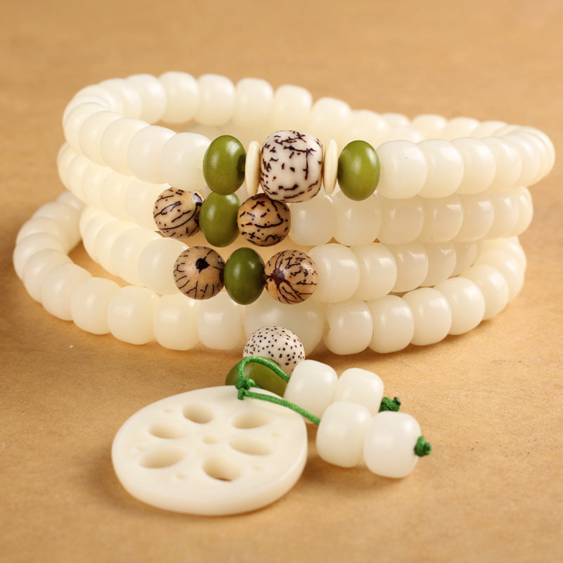 Fortune Jewel White Bodhi Seed Mala 108 Beads Luck Bracelet