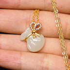 Fortune Jewel Natural Hetian White Jade Luck Money Bag Necklace Pendant