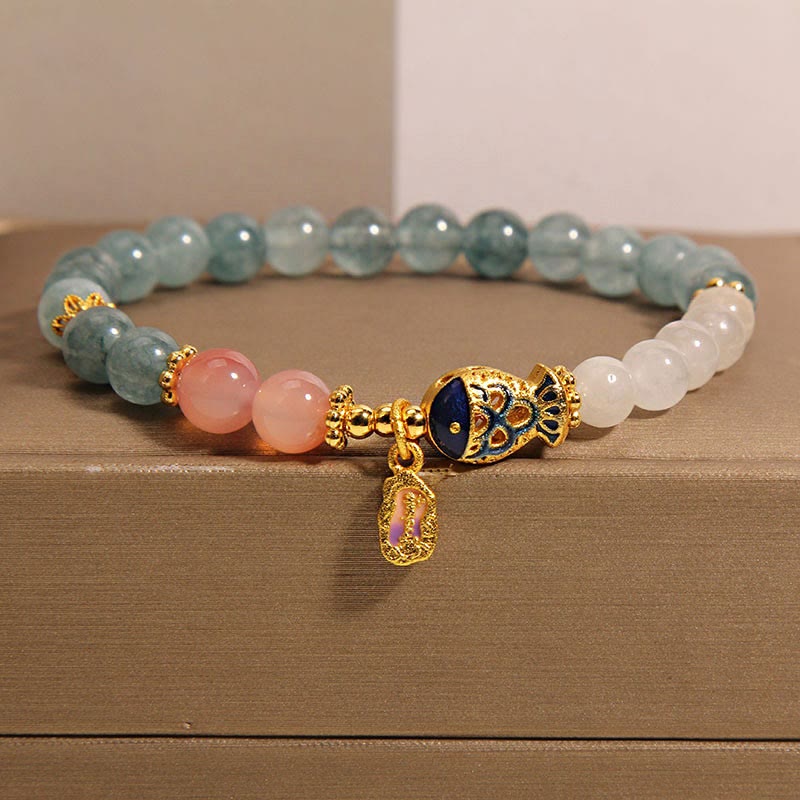 Fortune Jewel Jade Yanyuan Agate White Jade Koi Fish Scripture Charm Luck Bracelet