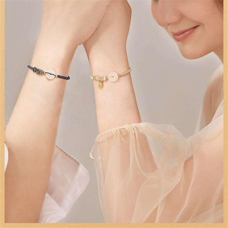 Fortune Jewel Handmade White Agate Peace Buckle Luck Happiness Protection Weave String Bracelet