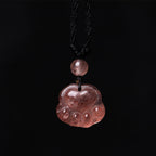 Fortune Jewel Strawberry Quartz Lovely Cat Paw Claw Healing Necklace Pendant